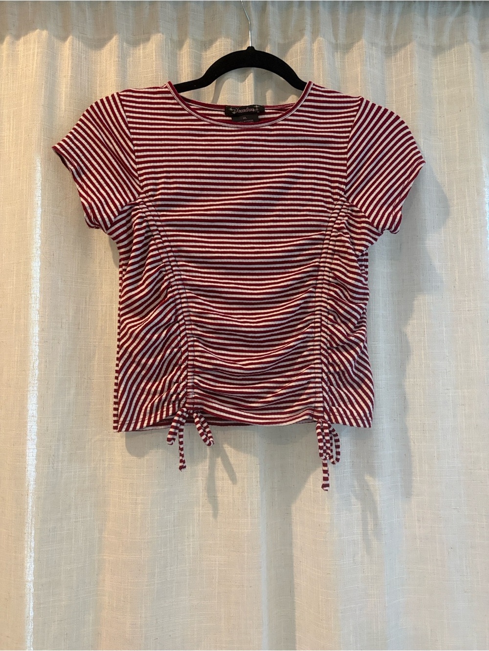 Xtraordinary Kids XL Red White Striped Ruched Cinch Crop Top Fits XS